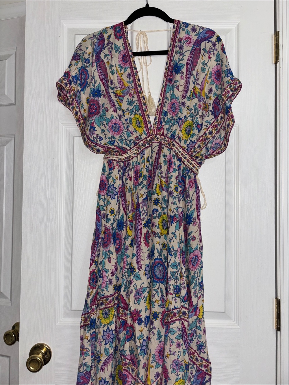 Never worn…Cream Printed V-Neck Maxi Dress with Multicolor